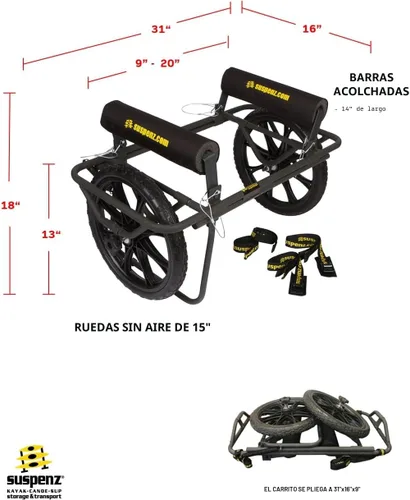 Miniatura 5 de Suspenz Carro de transporte de canoa para kayak, carrito de transporte todoterreno con ruedas sin aire y soporte no planas, capacidad de carga