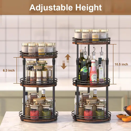 Miniatura 3 de Across-Star Organizador Lazy Susan para Especias, Organizador de Especias Giratorio Ajustable de 3 Niveles para Gabinete de Marrón rústico