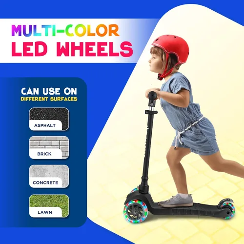 Miniatura 6 de HighMaster - Patinete para niños – Patinete de 3 ruedas para niños y niños pequeños – Manillar ajustable con luces LED en las ruedas – Diversión
