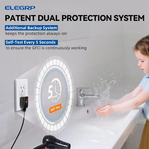 Miniatura 3 de ELEGRP Salida GFCI para Exteriores, Receptáculo GFI Eléctrico de Autoprueba de 15 Amperios con Diseño Más Delgado, Receptáculo GFCI Resistente a