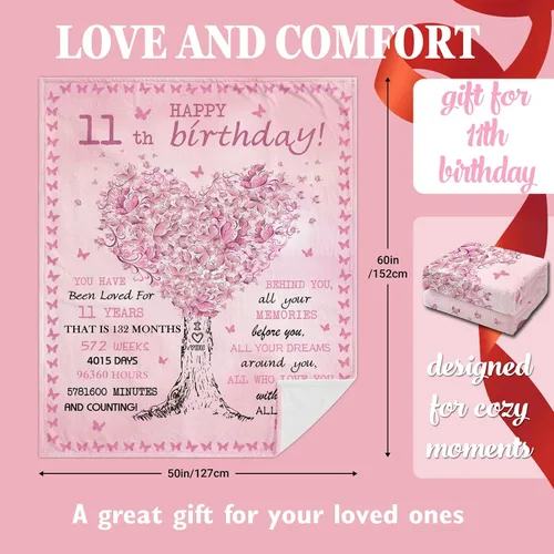 Miniatura 6 de Ideas de Regalos de Cumpleaños para Niñas de 11 Años - Decoraciones de Regalos de 11º Cumpleaños para Niñas - Regalos para Niñas de 11 Años Manta