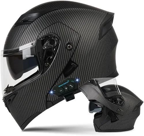 Miniatura 13 de Casco de motocicleta modular Bluetooth con aprobación DOT, antiempañamiento, doble visera, cara completa, abatible, con altavoz y micrófono