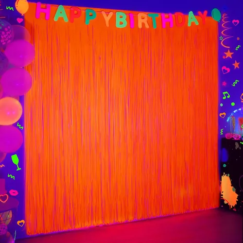 Miniatura 11 de Suministros de fiesta Mega-Loopolis con brillo en la oscuridad, pack de 2 decoraciones de fiesta neón de 6.6 x 6.6 pies, cortinas de flecos de papel