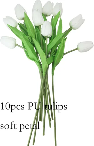 Miniatura 4 de Tulipanes artificiales, 10 cabezas, mini flores artificiales de tacto real, tulipán falso para decoración del hogar, boda, fiesta, ramo de flores