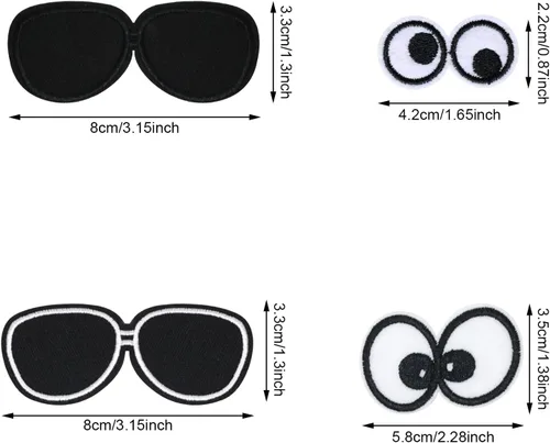 Miniatura 2 de Honbay 24 lentes de sol de dibujos animados blancos y negros, parches para coser, delicados apliques bordados para decoración de ropa y manualidades