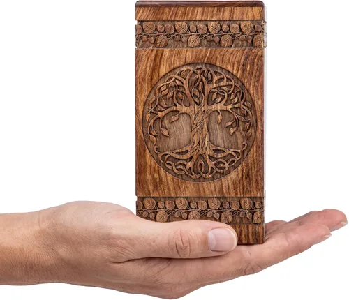 Miniatura 15 de Urna de palisandro hecha a mano para cenizas humanas, urnas de madera para adultos del árbol de la vida hechas a mano, urna de cremación fúnebre
