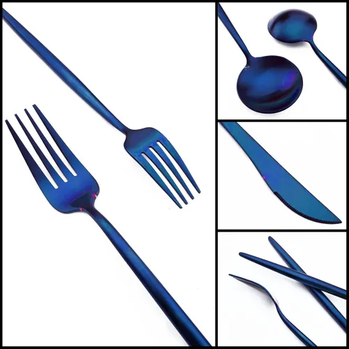 Miniatura 3 de JASHII El juego de cubiertos de viaje incluye cuchillo reutilizable, tenedor, cuchara, palillos, pajilla, utensilios ecológicos, utensilios de Azul