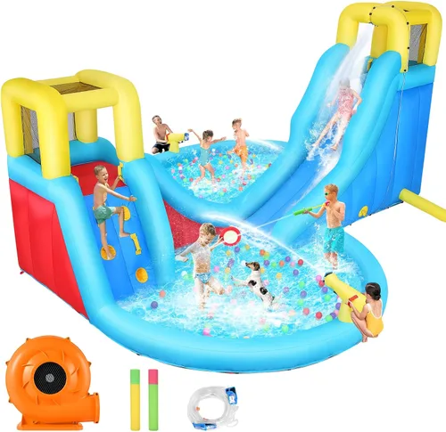 AKEYDIY Bounce House Water Slide,Giant Inflatable Water Slide for Big Kids 8-12 & Ages 3-10,Bounce House with Water Slide&Deep Pool,Blow Up Water