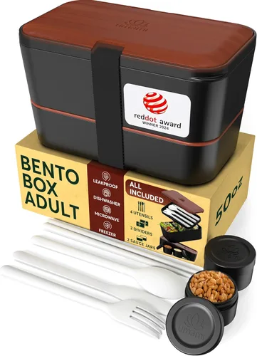 Miniatura 20 de Umami Cajas de almuerzo con 4 utensilios, tarro de salsa, Caja bento apilable que ahorra espacio para adultos, 100% a prueba de fugas, contenedores