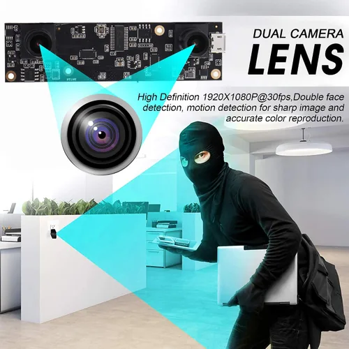Miniatura 3 de Webcamera_USB 1080P Módulo de cámara USB de doble lente para computadora Gran angular Dual Vision PC Cámara Mini UVC USB2.0 Cámara web 3D Cámara