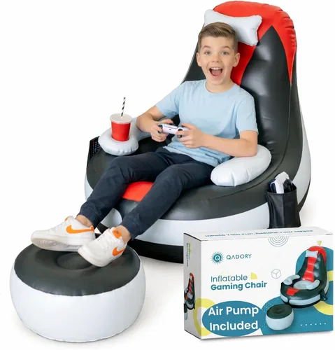 Miniatura 9 de Silla inflable para juegos para niños, soporta hasta 300 libras, incluye bomba de aire, soporte para tazas, 2 bolsillos, asiento de puf duradero