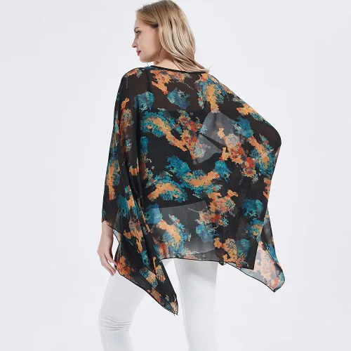 Miniatura 5 de Poncho de gasa transparente para mujer, suelto, liso, largo, murciélago, caftán, túnica