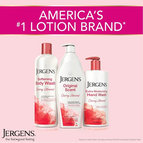 Miniatura 8 de Jergens Loción para piel seca de aroma original, hidratante corporal para manos y cuerpo, esencia de almendra de cereza, probado por dermatólogos
