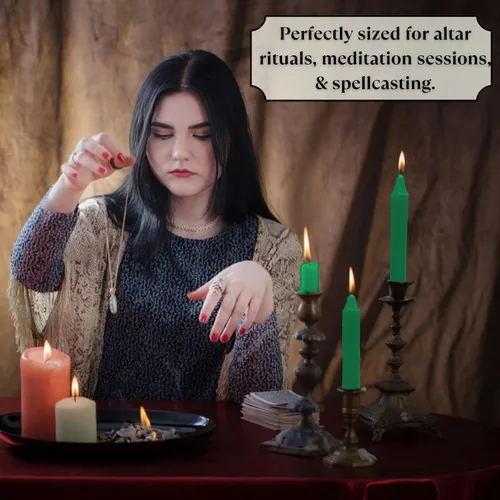Miniatura 4 de Vrinda® Juego de mini velas cónicas sin perfume de hechizo ritual de 20 a 4 pulgadas, ideal para trabajos de campanilla, altar, hechizo (verde)