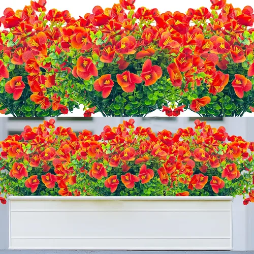 Miniatura 10 de 8 paquetes de flores artificiales para exteriores, resistentes a los rayos UV, flores de plástico sintético para exteriores, patio, jardín, porche