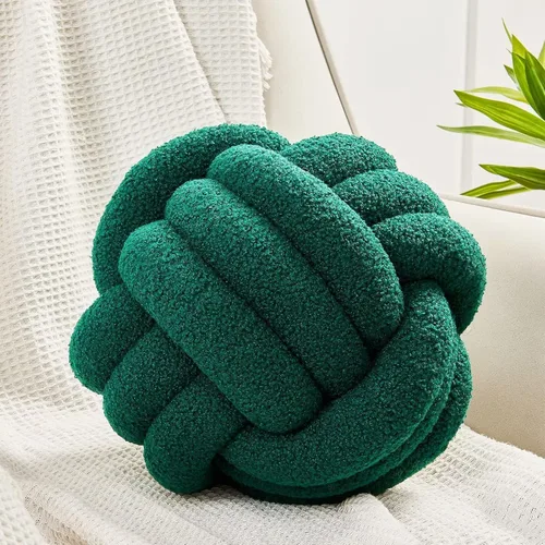 Uvvyui Bola de almohada de nudo, almohadas decorativas suaves para el hogar, almohada redonda, almohada de felpa anudada hecha a mano, cojín redondo