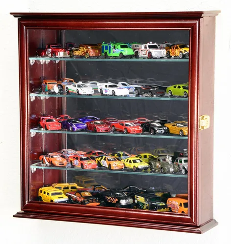 Miniatura 4 de Vitrina de exposición de Hot Wheels, autos Matchbox y Diecast con espejo en el fondo., Walnut Nogal