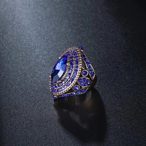 Miniatura 2 de Anillo de mujer - 1.260 in de gran tamaño chapado en oro antiguo estilo turco azul piedra preciosa anillo vintage joyería de las mujeres J0769BLUE