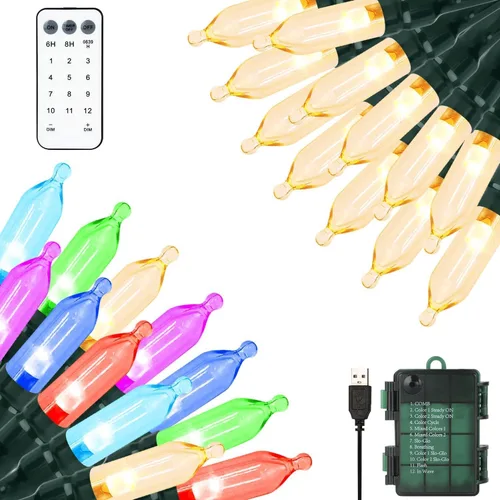 Miniatura 15 de Green Convenience - Guirnalda de luces de Navidad de 33 pies con 100 luces LED y función de memoria de temporizador, a baterías o USB, resistente al