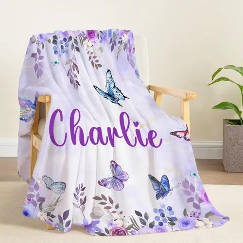 Miniatura 5 de Manta personalizada de franela de vellón de mariposa para bebé, manta de regalo personalizada con nombre, manta ligera y suave, bonita manta