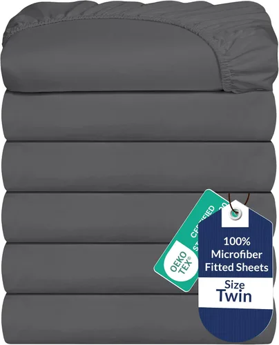 Miniatura 25 de Royale Linens Paquete de 2 sábanas bajeras, sábanas elásticas, sábana bajera tamaño Queen, suave y transpirable, microfibra cepillada de 1800, Gris