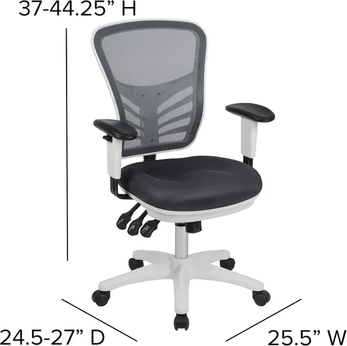 Miniatura 3 de Flash Furniture Nicholas Silla Giratoria de Respaldo Medio para Oficina y Juegos, Silla de Oficina Ergonómica de Malla con Soporte Lumbar y Altura