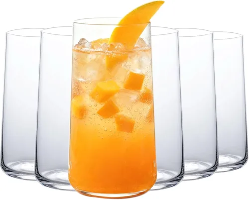 Miniatura 10 de Wlasss Juego de 4 vasos de vidrio transparente de 16.4 onzas, vasos de agua para cerveza, jugo, mojito, té helado, cristalería apta