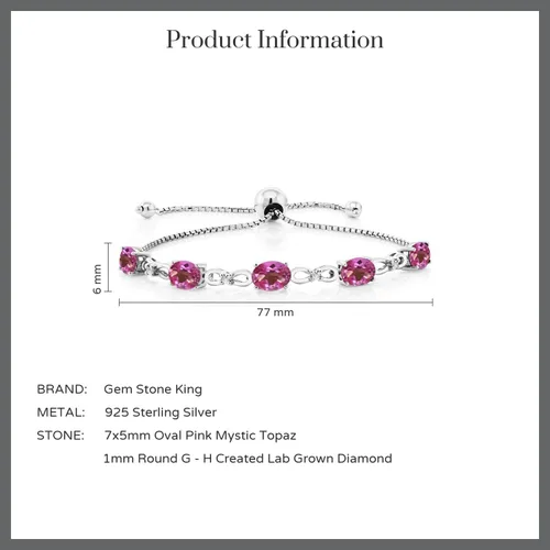 Miniatura 17 de Gem Stone King Pulsera de tenis de diamantes cultivados en laboratorio con piedra natal de 3-6 quilates para mujer, plata de ley 925, ovalada