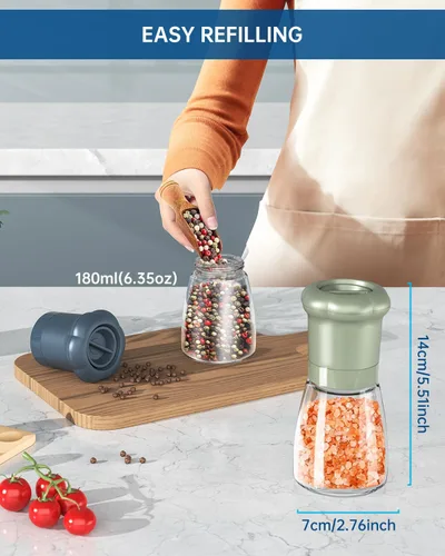 Miniatura 4 de CIRCLE JOY Juego de molinillo manual de sal y pimienta para chef profesional, salero y pimentero recargables con cuchillas de cerámica, grosor