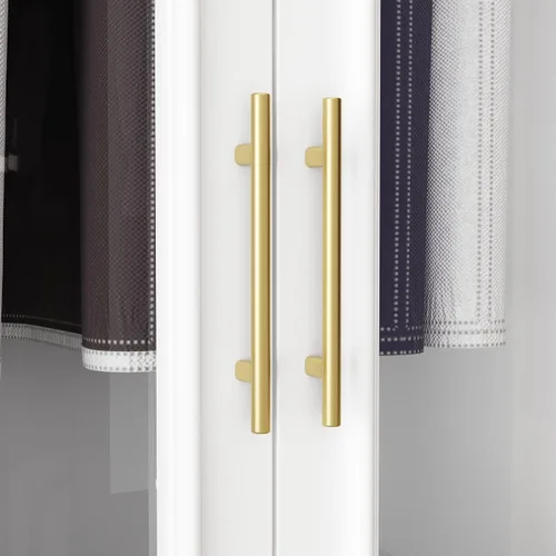 Miniatura 7 de Armario grande con 2 puertas de vidrio templado y 3 cajones, armario alto con barra para ropa, armarios de ropa estilo agitador, color blanco, 31.7