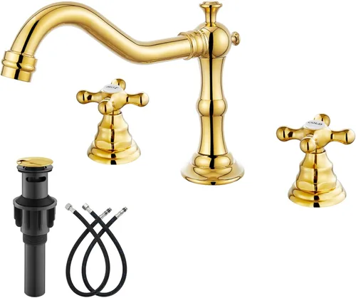Miniatura 19 de gotonovo Grifo de baño de 3 agujeros y 8 pulgadas, grifo de lavabo de baño extendido, 2 asas cruzadas, grifo mezclador de tocador vintage con Latón