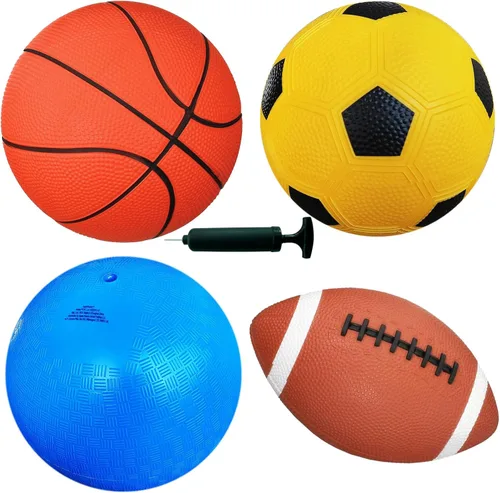 Miniatura 4 de AppleRound Paquete de 4 pelotas deportivas para niños pequeños y niños con inflador, pelota de fútbol de 5 pulgadas, baloncesto, pelota