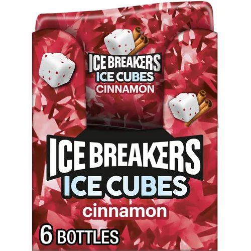 ICE BREAKERS Ice Cubes - Botellas de goma de mascar sin azúcar con sabor a canela, 3.24 onzas (6 unidades, 40 piezas)