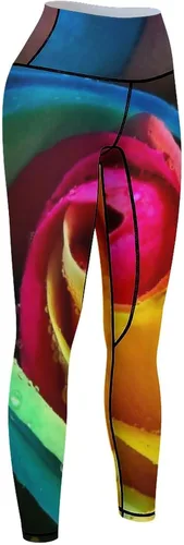 Miniatura 8 de Colorful Rainbow Nature Rose Workout Leggings for Women High Waisted Tummy Control Yoga Pants