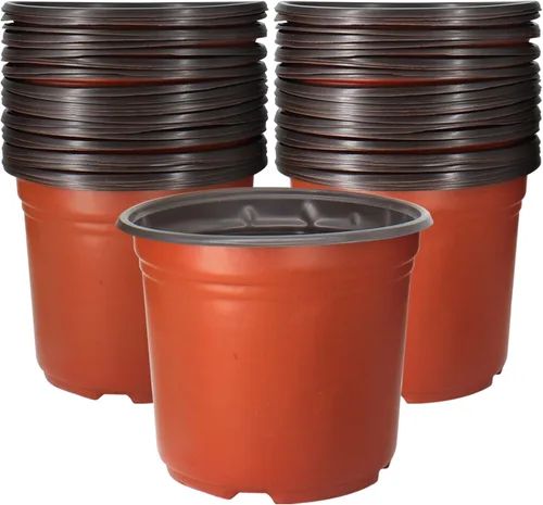 50 unidades de macetas de plástico para vivero de 1 galón, macetas de plástico gruesas y suaves con 50 etiquetas de plantas impermeables tipo T y 2