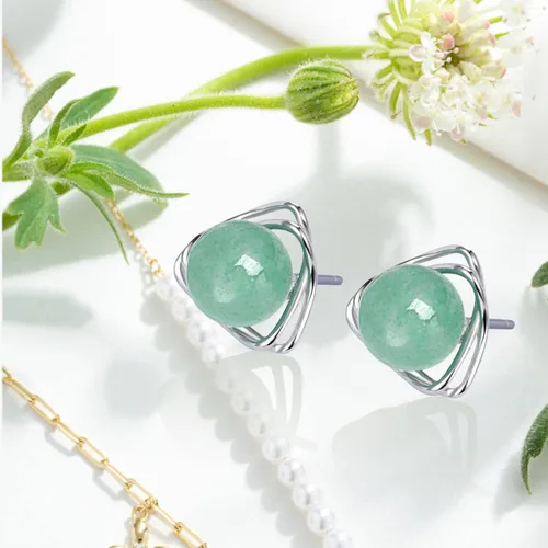 Miniatura 107 de Jade Earrings Studs,Green Jade Earrings for Women,925 Sterling Silver Earrings Studs for Sensitive Ears,Handmade Jade Earrings for Birthday