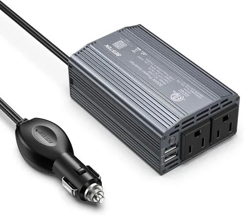 Inversor de corriente Bestek 300 W CC 12 V a 110 V CA con adaptador de auto con puerto USB doble 4.2 A Gris