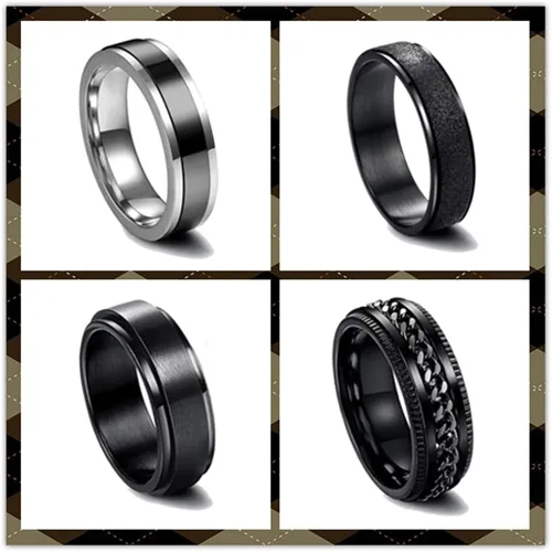 Miniatura 6 de 4 unids acero inoxidable carburo de tungsteno grueso hombres actividad nudillo anillo conjunto giratorio cadena centro Spinner bucle cepillado