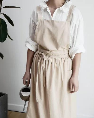 Miniatura 3 de VLZUFE Delantal de lino y algodón para mujer, con espalda cruzada, con bolsillos, para trabajos de jardinería, vestido delantal, color negro