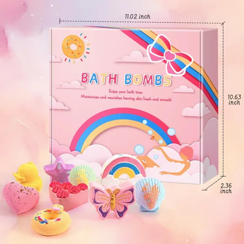 Miniatura 8 de Juego de 9 bombas de baño XXL con juguetes sorpresa para niños, juego de regalo de cumpleaños para niñas y niños, regalo ideal para el día