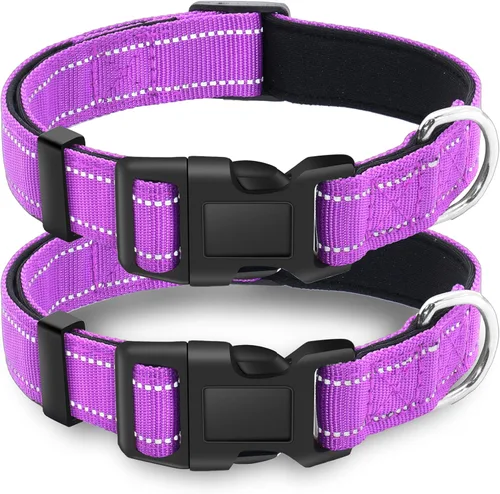 Miniatura 13 de Paquete de 2 collares reflectantes para perro con hebilla de bloqueo de seguridad, ajustable, suave, transpirable, cómodo, de nailon para perros