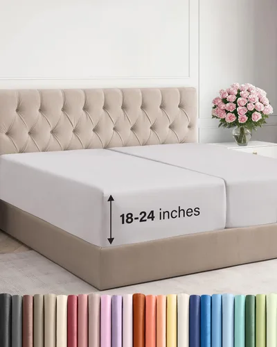 Miniatura 37 de Sábana bajera ajustable extra profunda tamaño completo – Sábana bajera individual de lujo para hotel únicamente – Se adapta fácilmente a colchones