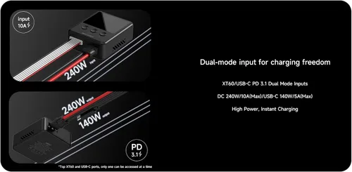 Miniatura 4 de ISDT Cargador de batería Lipo 608PD, DC 240 W/10 A, USB C PD 100 W/5 A, cargador inteligente para baterías RC, cargador de equilibrio para vida