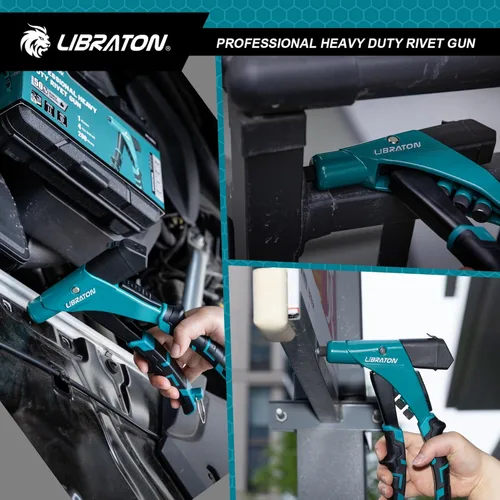 Miniatura 9 de LIBRATON Pistola de remache profesional resistente, juego de pistola de remache pop con una mano, remachadora robusta con contenedor de eje