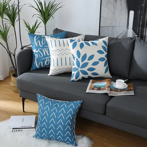 Miniatura 5 de Fundas de almohada de 18 x 18 pulgadas, fundas de almohada cuadradas de 18 x 18 pulgadas, juego de 4 fundas de almohada cuadradas bohemias y Azul