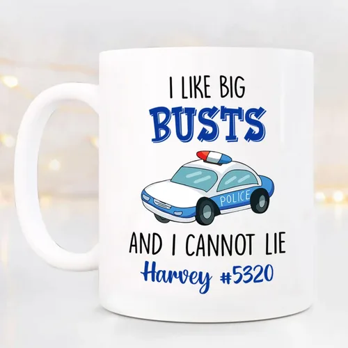 Miniatura 3 de Taza de café personalizada con nombre de oficial de policía, regalo para hombres y mujeres, taza de café con texto en inglés "I Like Big Busts And I