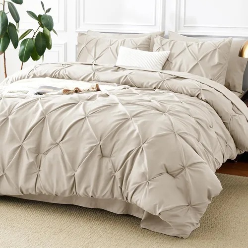 Miniatura 26 de CozyLux - Juego de ropa de cama con pliegues plisados de 7 piezas en una bolsa; edredón tamaño King para todas las estaciones, sábanas, fundas
