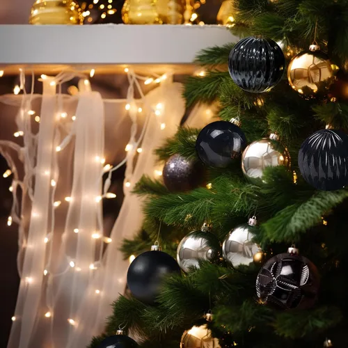 Miniatura 74 de AMS Esferas de Navidad de 2.36 pulgadas/60mm, 34 unidades, adornos grandes, decoraciones para fiestas, inastillables, colgantes festivos para Negro