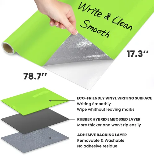 Miniatura 2 de T&W SAME FILM Rollo de calcomanías de pared para pizarra blanca de borrado en seco, 17.3 x 78.7 pulgadas, papel autoadhesivo de borrado en seco