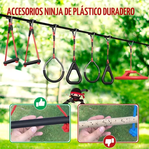 Miniatura 5 de Hapfan - Curso de obstáculos de guerrero ninja de 15,2 metros (50 pies) para niños con columpio de árbol, juego de columpio de cuerda portátil